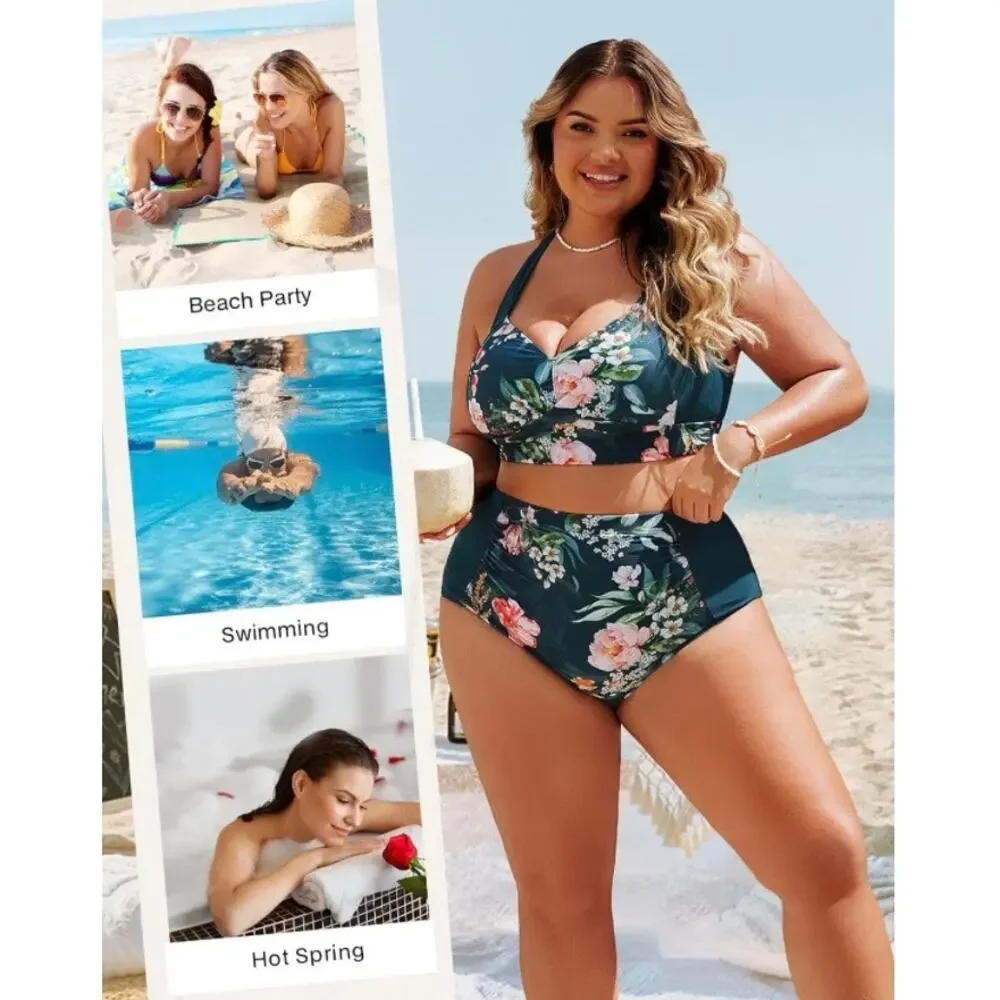 Hanna Nikole Women Floral High Waisted Bikini Set Tummy Control Swimwear L - Picture 2 of 6